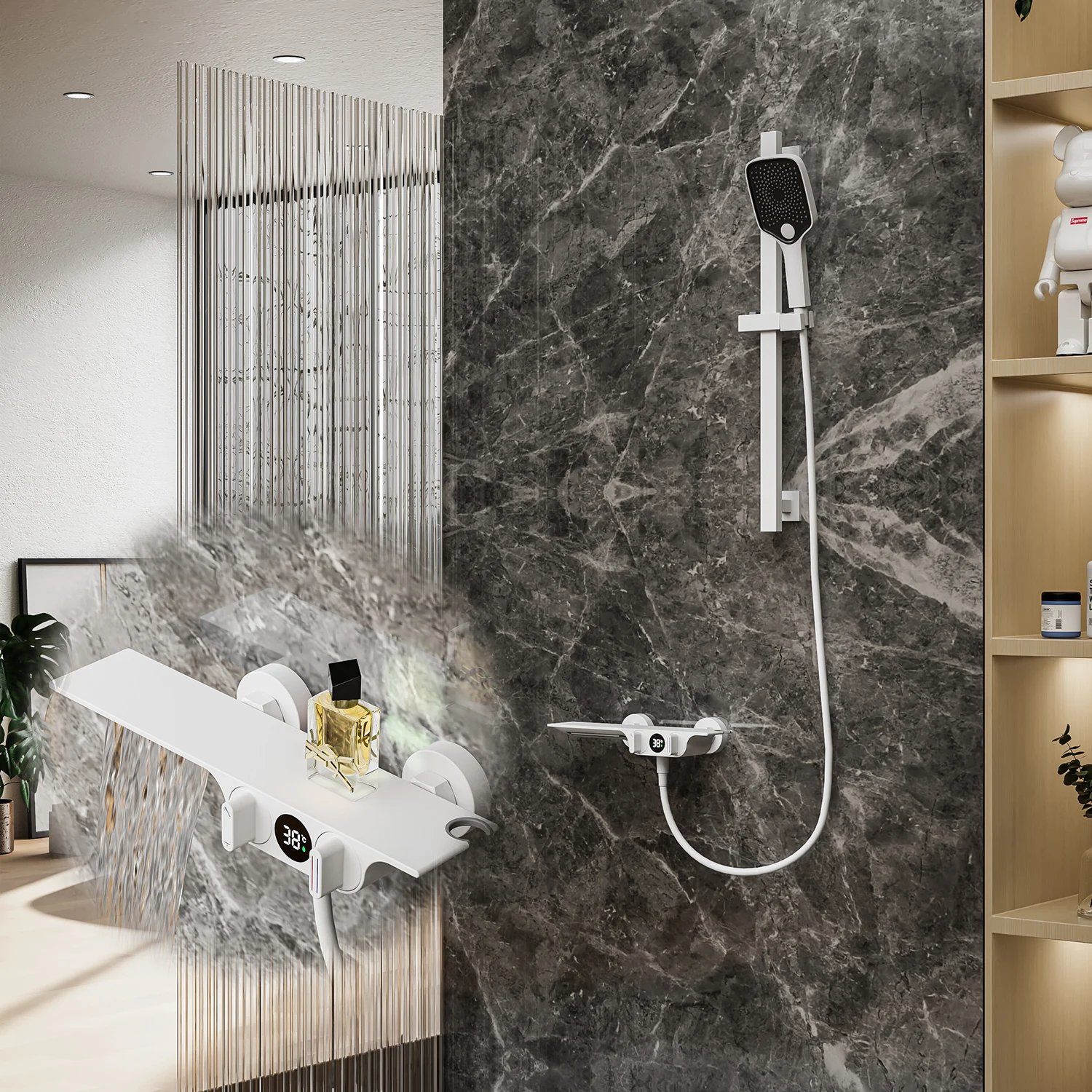 Gun Gery Adjustable Lift Handheld Shower Tap Thermostatic Bathtub Shower Set
