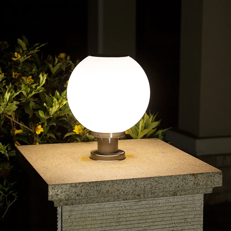 20cm 25cm 30cm 40cm global ball shape main gate solar pillar light for outdoor fence column