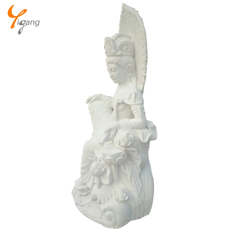 Custom Large White Marble Stone Carving Standing Guan Yin Buddha Statues
