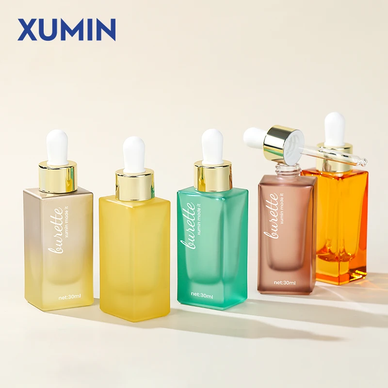 Custom 1oz Frosted Glass Dropper Bottle Square Glass Cosmetic Bottle 30-50ml Glass Serum Bottle for Oil