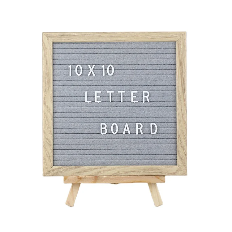 Wholesale Oak 10X10 Framed Felt Letter Board Grey Changeable 340 Letters Emojis Wood Triangle Stand 10X10 Wood Felt Letter Board