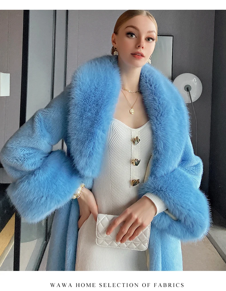 Winter Fashion Plus Size Warm Mink Fur Trench Long Coat With Fur Lapel And Cuff Faux Fur Trim Jacket For Women Winter Coat