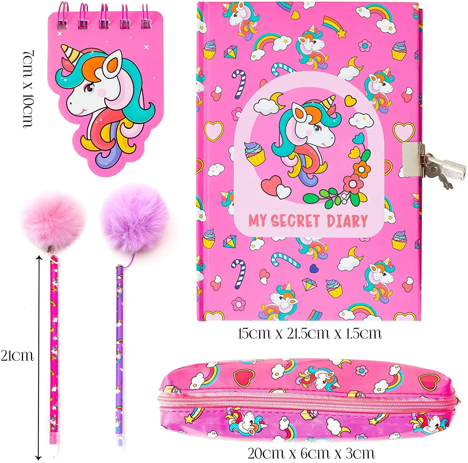 Unicorn Stationary Set My Secret Diary Fluffy Pens Case Pocket Notebook Mini Notebook Gift for Girls