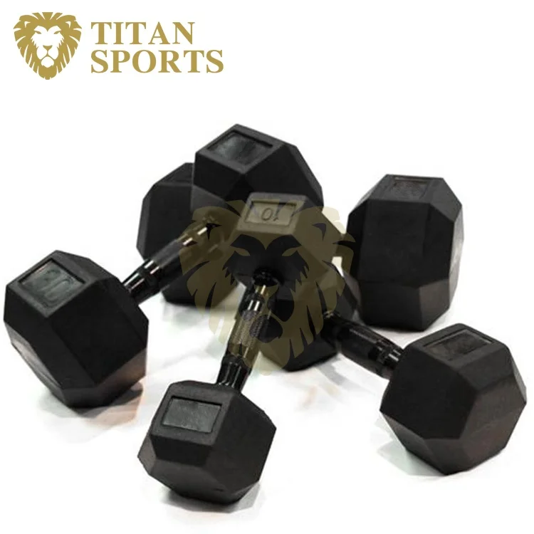 Rubber hex dumbbell with black handle
