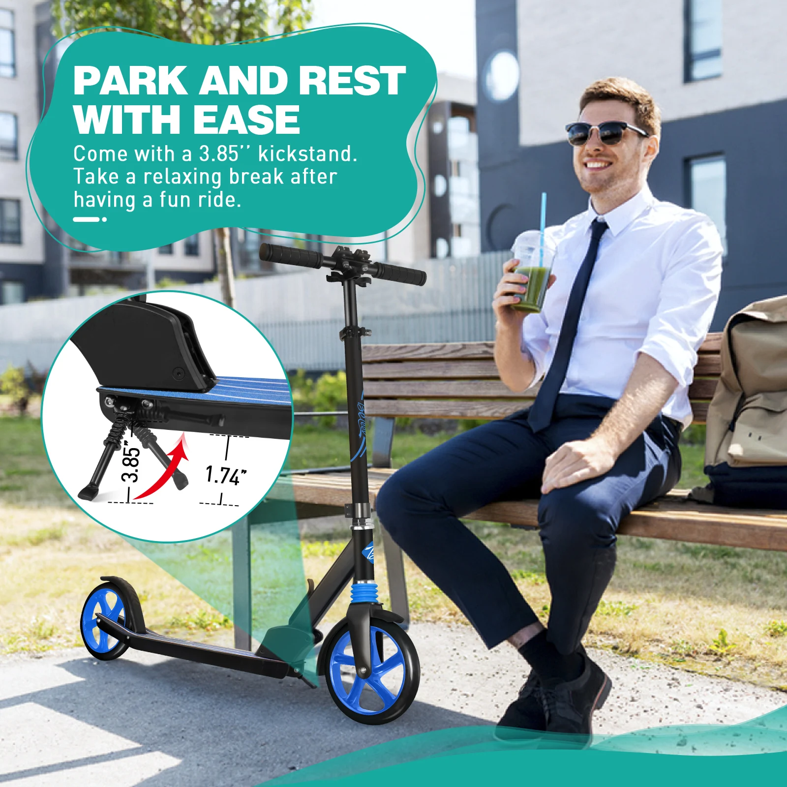 200mm Big PU Wheels kick scooter Foldable Foot Kick Scooter for Adult