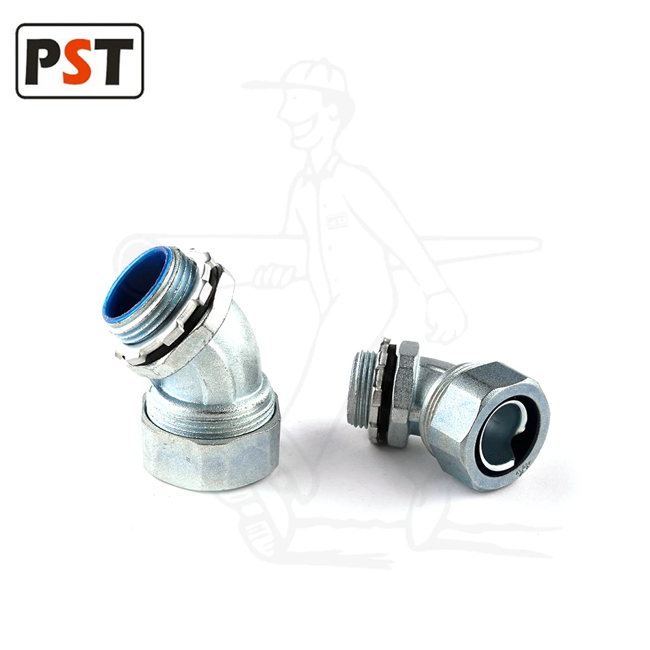 Zinc DNJ 45 Degree Flexible Conduit Connector Pvc Coated Flexible Conduit Fittings