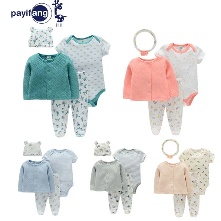 2023 Hot style 100%cotton four piece baby suit front buckle design convenient and practical cute baby newborn set clothes