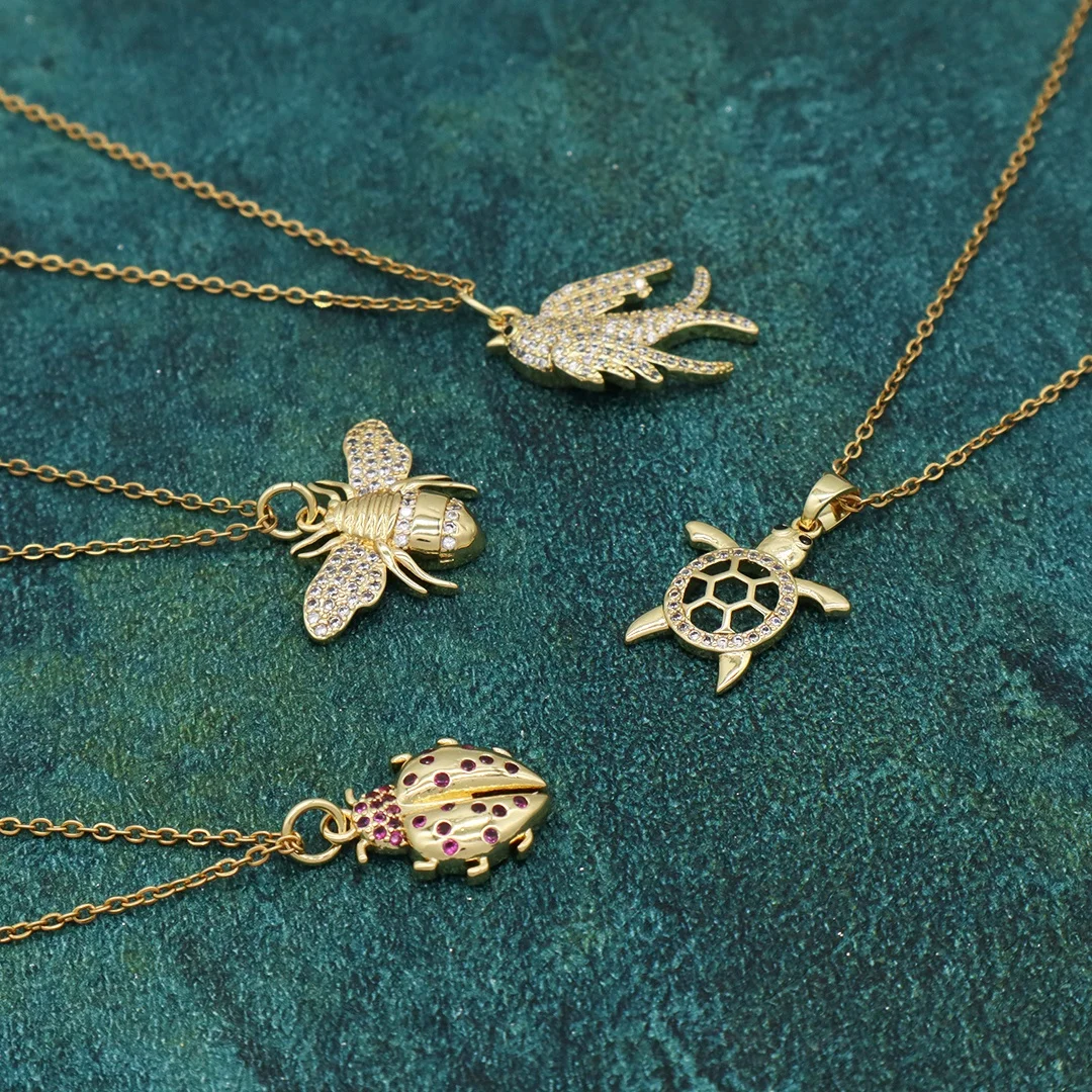 Wholesale Factory Custom animal charm pendant Jewelry CZ stainless steel Chain swallow turtle Bee ladybug necklace