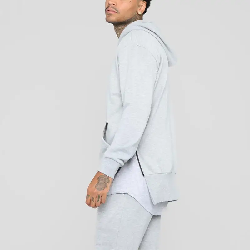 Hi-lo fit mens slim fit tracksuit hood with kangaroo pockets