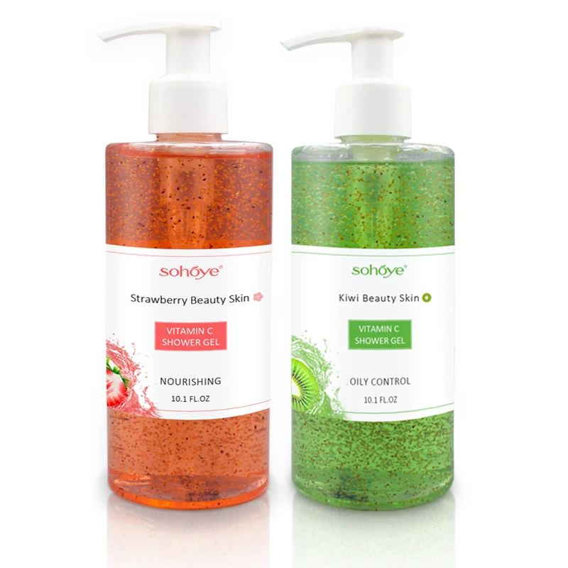 Factory price smooth birghten skin exfoliating scrub spa bath fruit whitening cowry pretty shower gel