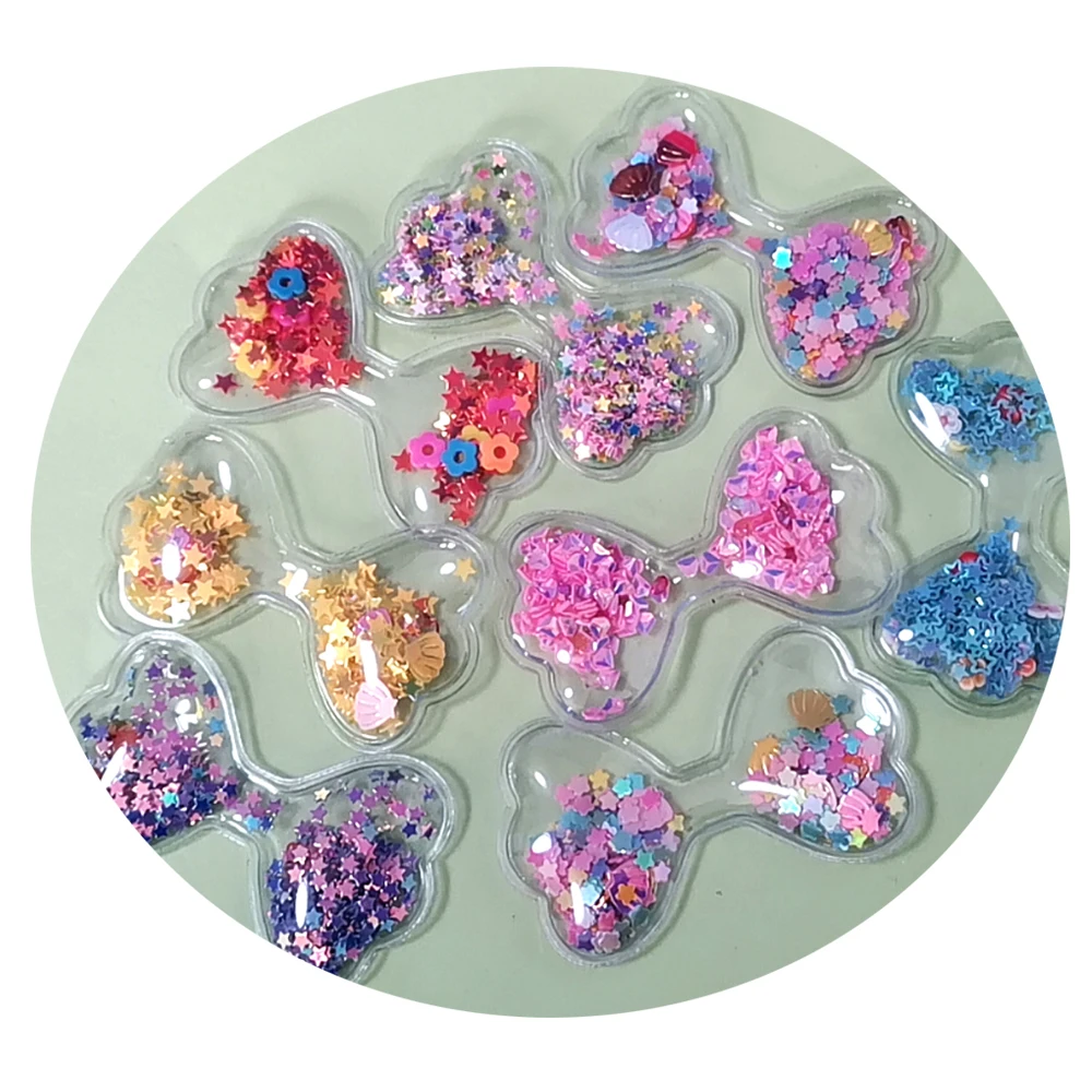 100pcs Soft Glitter Transparent Quicksand Star Crown Heart Flower Bowknot Hair Accessories DIY Hair Pins For Phone Case Decor