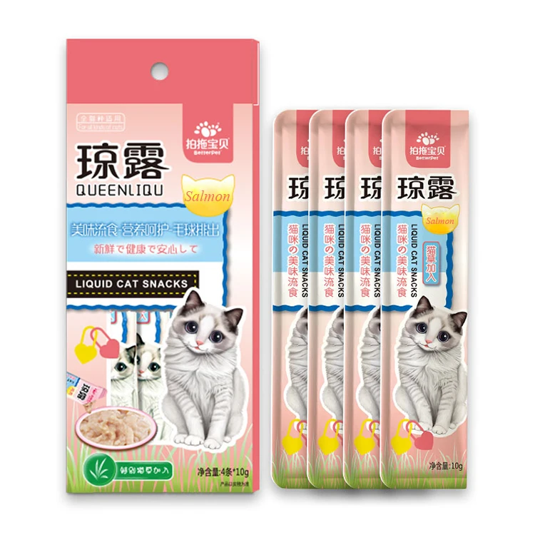 10g/p Low Price LIquid Cat Snacks Salmon Chicken Cod Tuna Flavor Cat Treats  Wet Cat Food Pet Food
