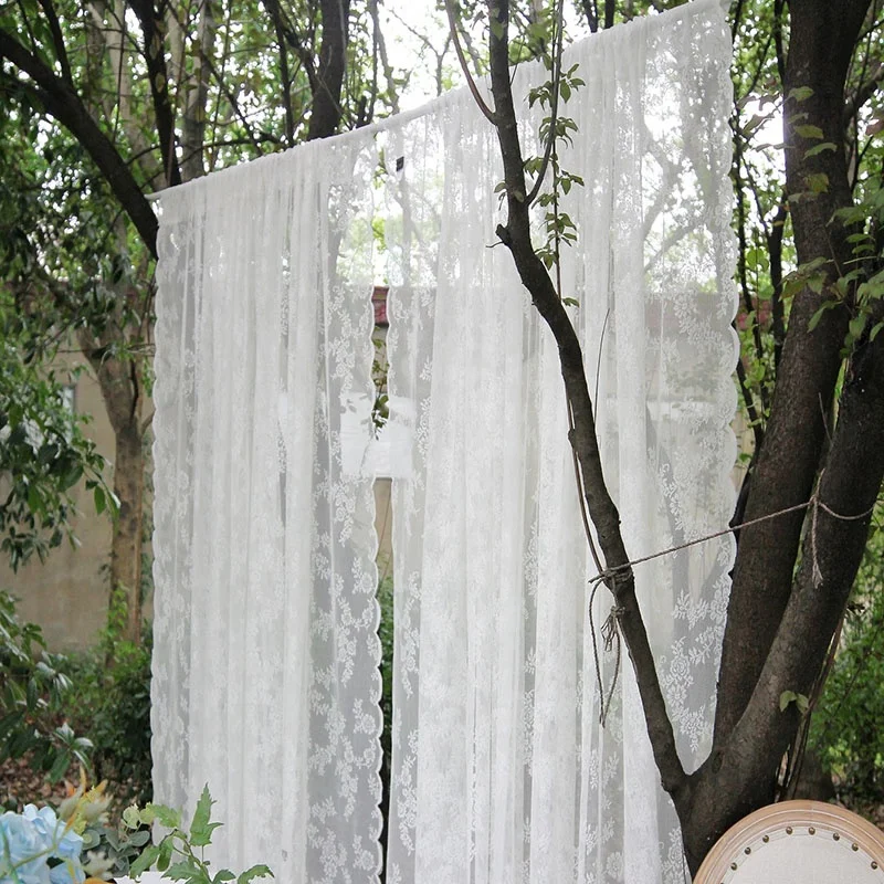 Bindi New Arrival Light-transmitting Korean Manor Style Dust-proof Living Room Flower Lace White Gauze Curtain