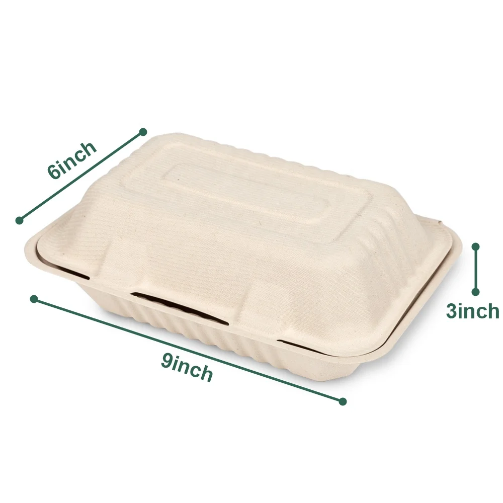 9 Inch Clamshell Box Biodegradable Bagasse Clamshell Salad Bento Box Compostable Clamshell Take Out Food Containers