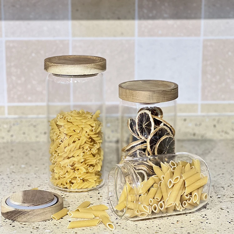 wholesale preserve food containers cylinder high borosilicate heat resistant glass spice storage jar with bamboo lid