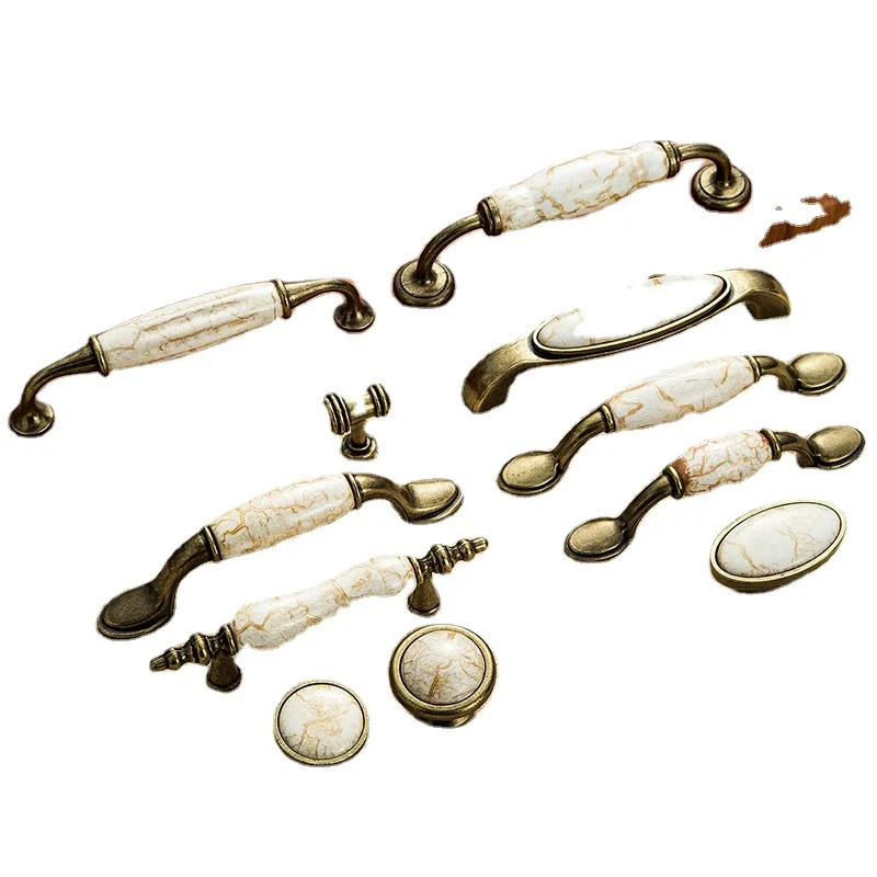  Антикварные ручки для мебели мраморные желтые полосы керамические кухонных шкафов дверных ручек ящиков CZ-9999