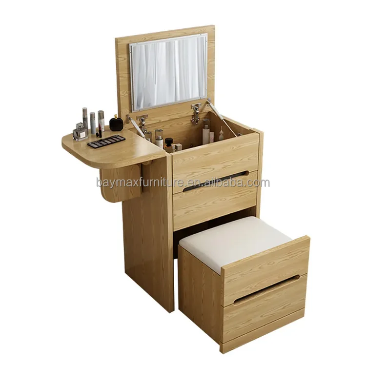 Wholesale mini dressing table makeup vanity table with mirror and stool