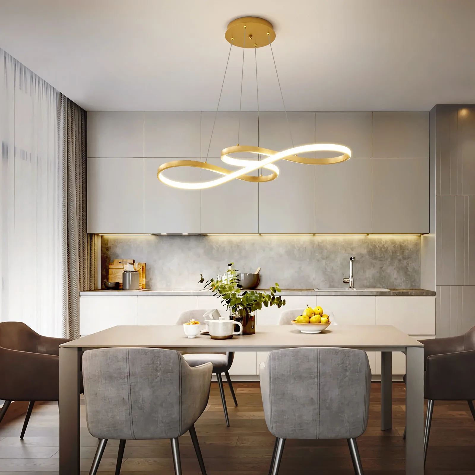 New Custom Bedroom Hotel Project Round Iron Aluminum Acrylic Lighting Modern Chandelier Led Circle Ring Pendant Light Lamp