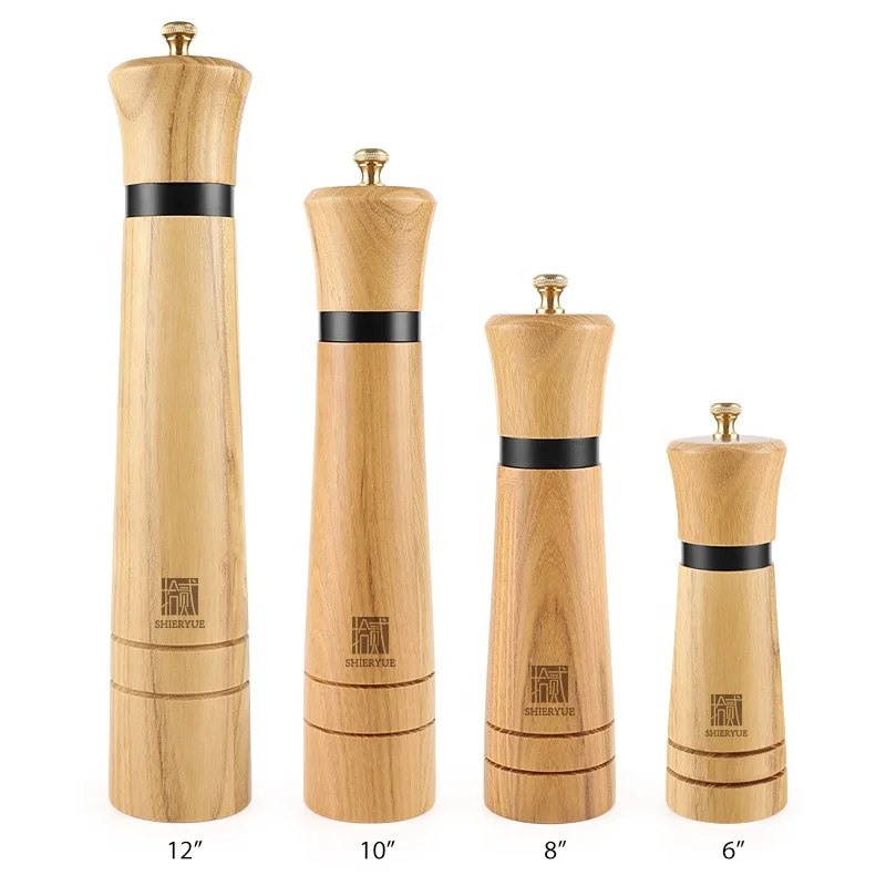 OEM Design 8 Inch Teak Wood Spice Grinder Herb Grinder Pepper Grinder With Steel Ring