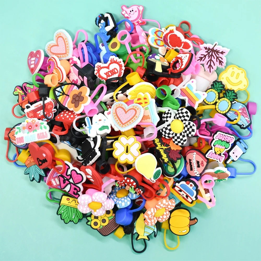 2024 New Product Ideas Pvc Custom Straw Topper For Tumblers Cute Bottle Straw Cover Wholesale Tumbler Accessories
