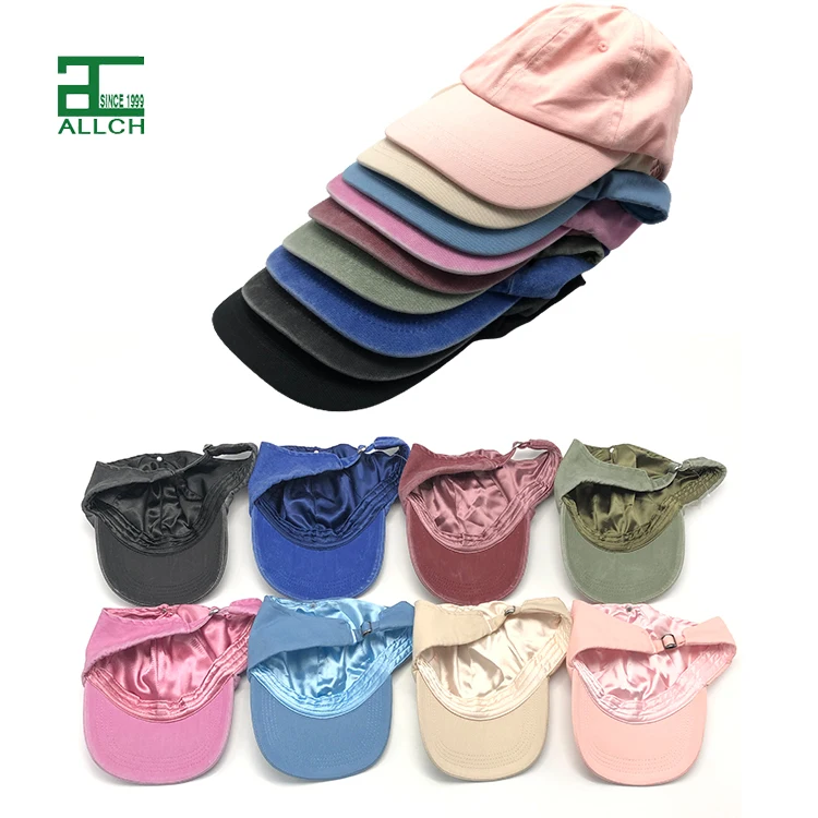 ALLCH Custom Embroidery Open Top Visor Satin Lined Curly Hair Backless Hat Ponytail Baseball cap