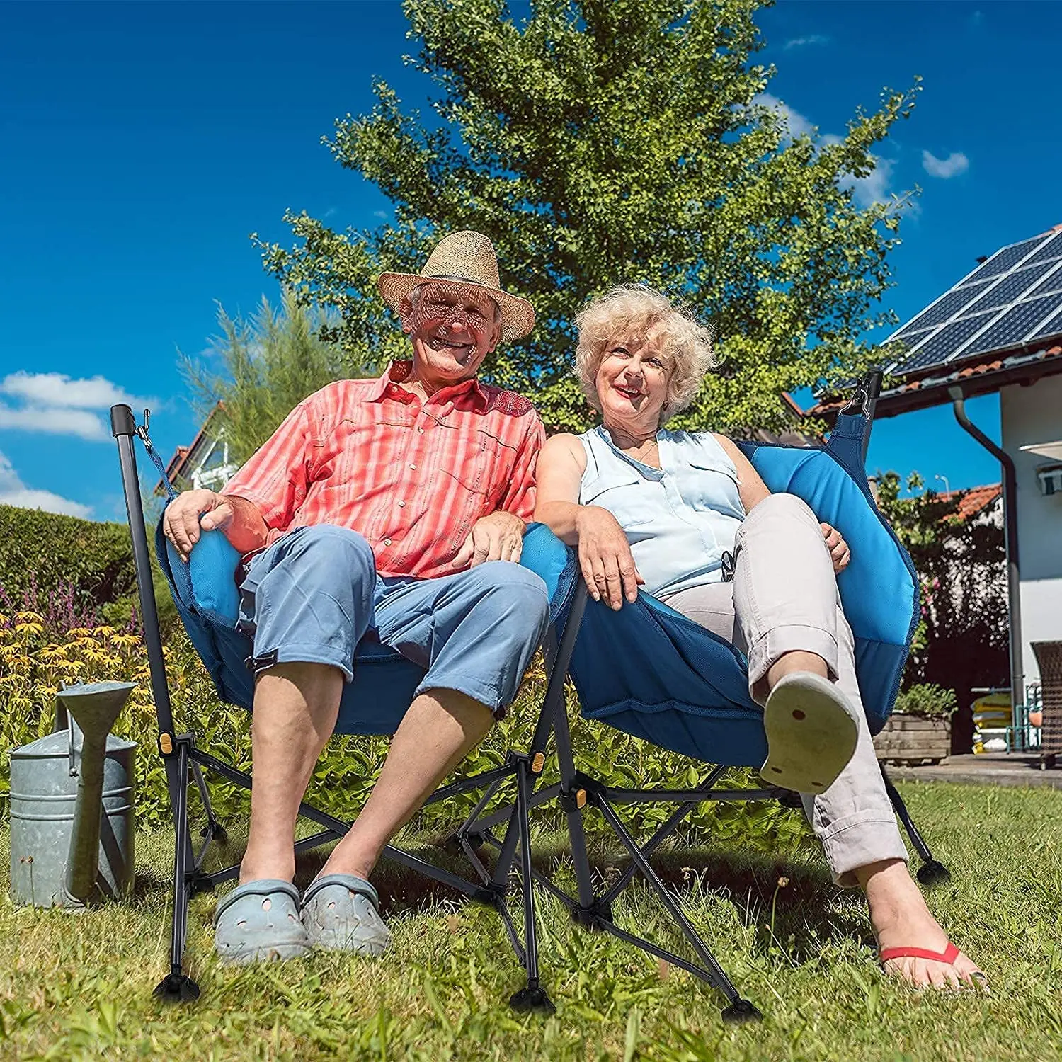 Outdoor Folding Hammock Rocker Chairs Swinging Rocking Camping Chair with Stand for  Road Trip, Backyard Lawn Campsites