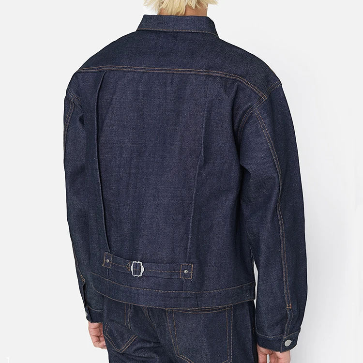 Custom Men Utility Heavy Coats Washed Jeans Jacket Ropa Vintage Premium Button Up Oversize Pleated Textured Denim Jacket For Men