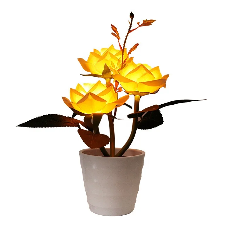 LED Night Light Bedside Desk Light For Home Wedding Party Decor European Table Lamp Rose Flower