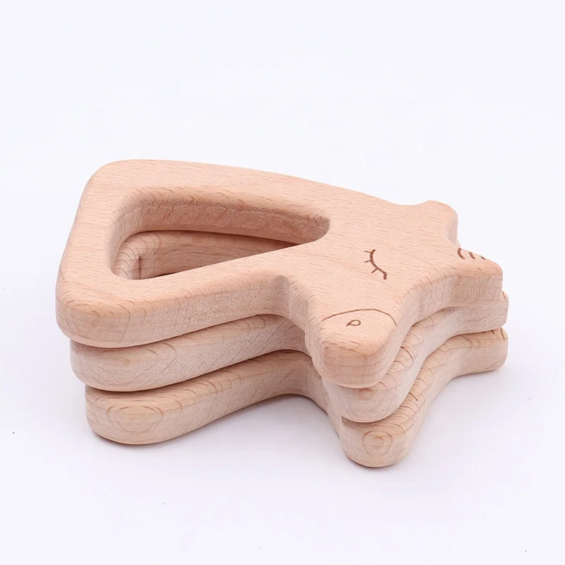 High Quality Diy Jewelry laser engraving Beech Animal Horse Baby Teether Toy Animal wooden teething toy
