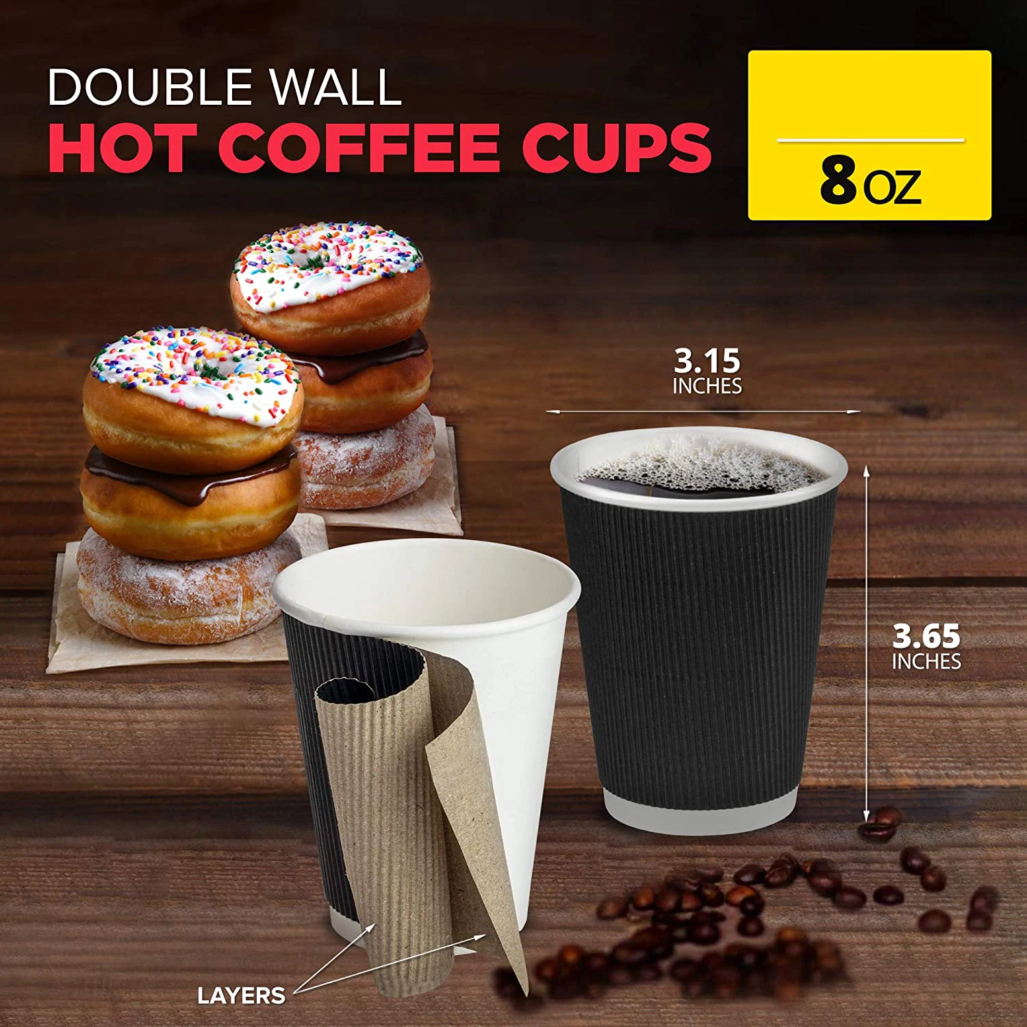 Disposable Hot Cups Double Wall Insulated Ripple Sleeves To Go Coffee Cups 8oz black paper coffee cup for Chocolate Tea Cocoa