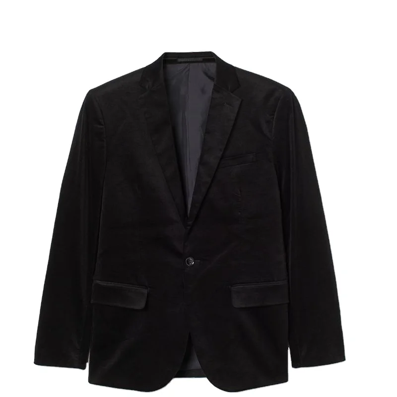 OEM Custom High Quality Black V-Neck Slim Velvet Blazer  For Casual Businessmen