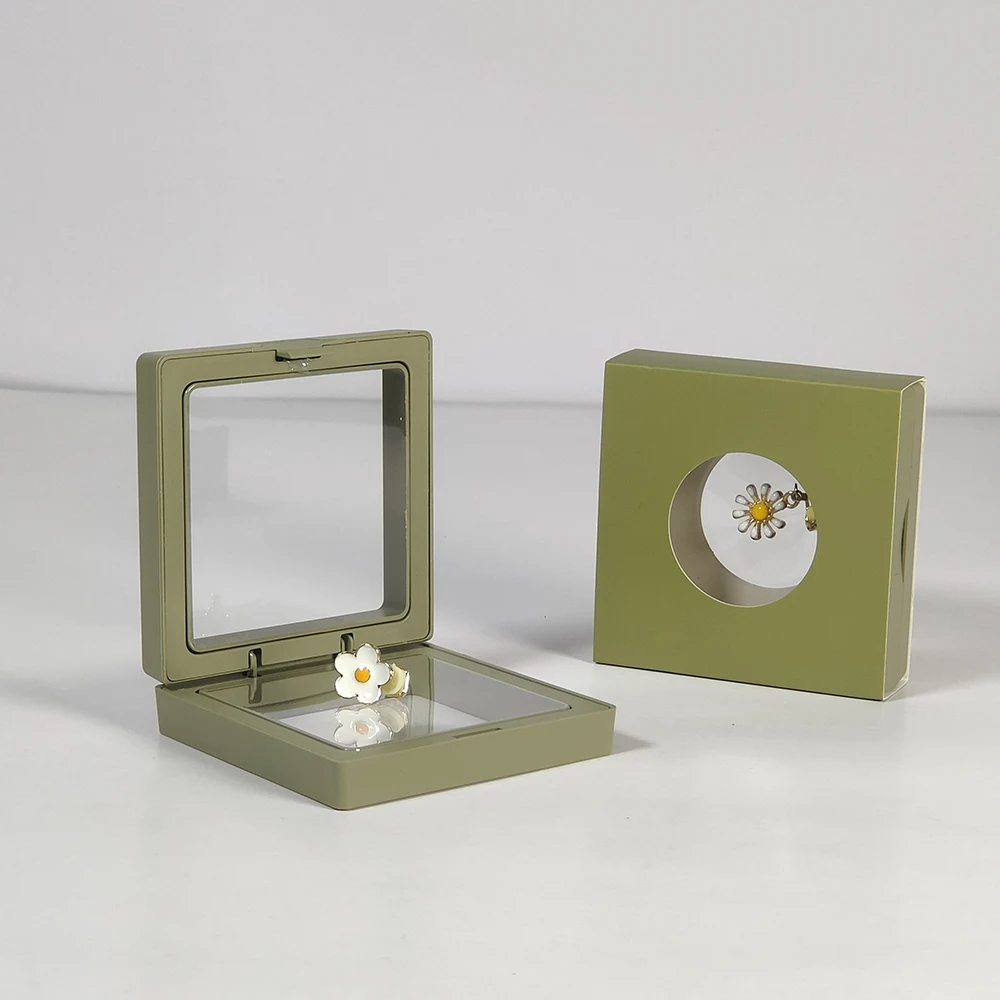 Set Showi Paper Drawer Box Diamond Transparent Square Floating Frame 3D Suspension Jewelry Display Box