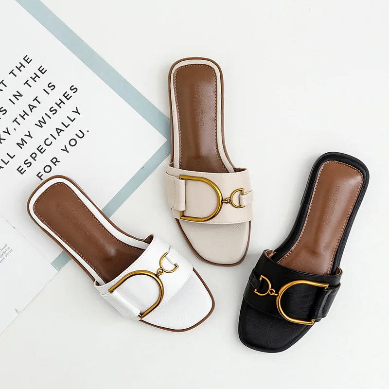 Summer ladies slippers female summer 2024 New fashion all-matching leisure slippers flat shoes