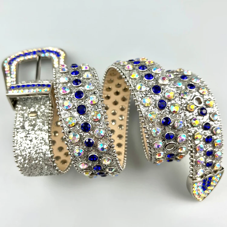 Fast delivery Rhinestone crystal belt designer bbsimon men belts crystal alloy buckle leather belt Blingbling
