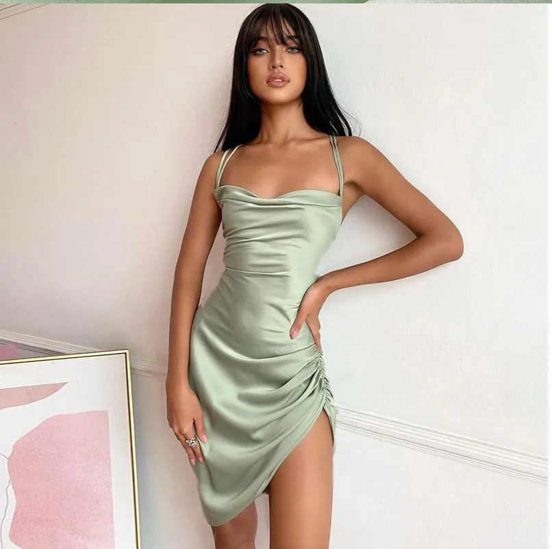 2021 Autumn Women Clothing  Solid  Back Hollow out Night Club Dresses