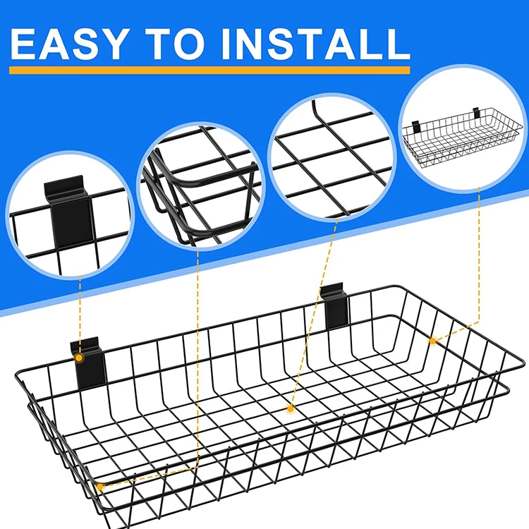 JH-Mech 2 Pack Extra Large Slatwall Panel Hanging Wire Basket for PVC Slatwall Ventilated Metal Slatwall Baskets Mesh