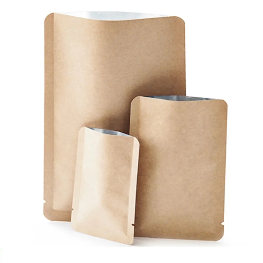POLYSMARTS High Quality 3 Side Seal Metallized Kraft Paper Heat Seal Aluminum Foil Lined Flat Heat Sealable Food Packaging Pouch