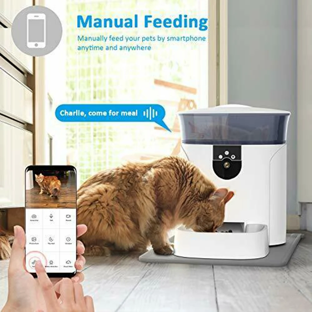 RSH Factory Wifi Remote Camera Control 7L Dog Food Feeder Smart Microchip Automatic Pet Feeder