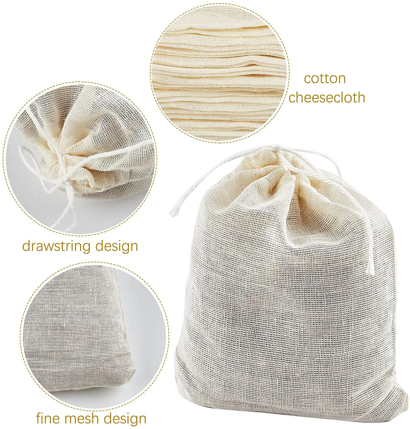 Organic Cheesecloth Nut Milk Bags, Reusable Unbleached filter bags for Herbs Juice Strainer