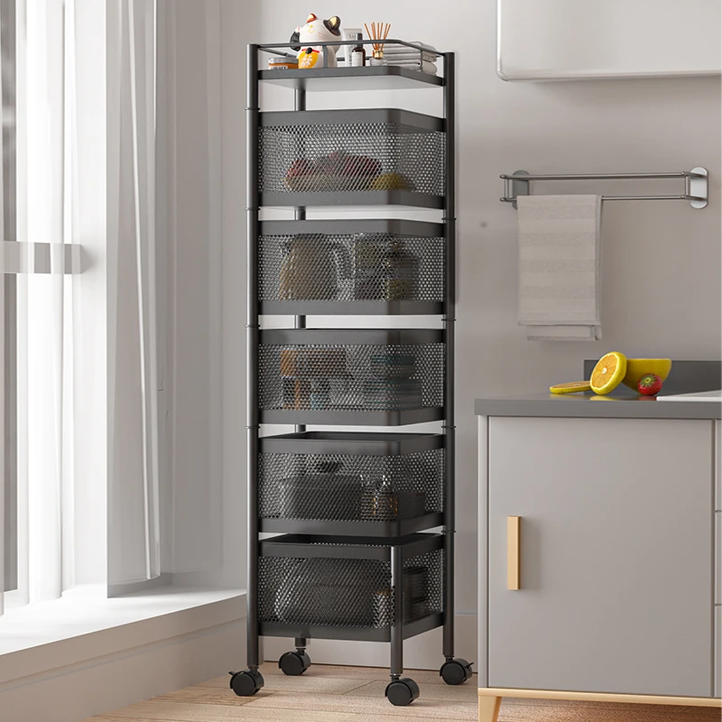 Sturdy Kitchen 3/4/5 Tier Stackable Metal Wire Storage Organizer Fruit Vegetable Rotating Baskets with Rolling Wheels