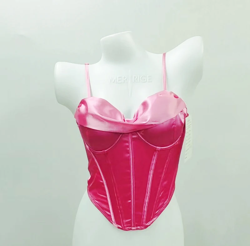Satin Strap Party Crop Top Hook and Eye Back Outfits Corset Fashion Bustier Sexy Corset Top