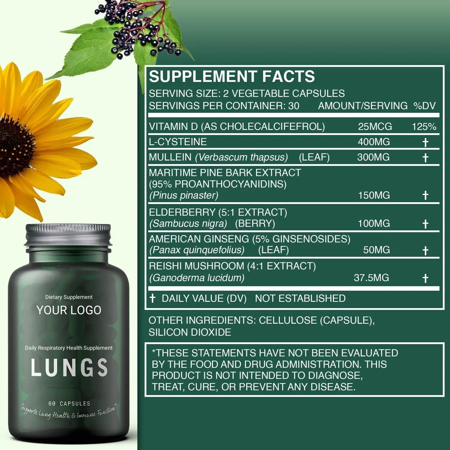 Herbal Extract Lungs Health Supplement Enhances Airways & Lung Health Helps Clear Mucus Support Immune System