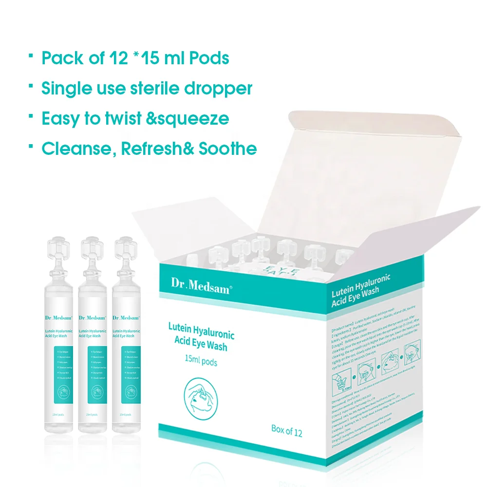 Lutein Hyaluronic Acid eye wash solution liquid portable 15ml,included eyewash cup,clean eyes and wound,relieve dry itchy eyes