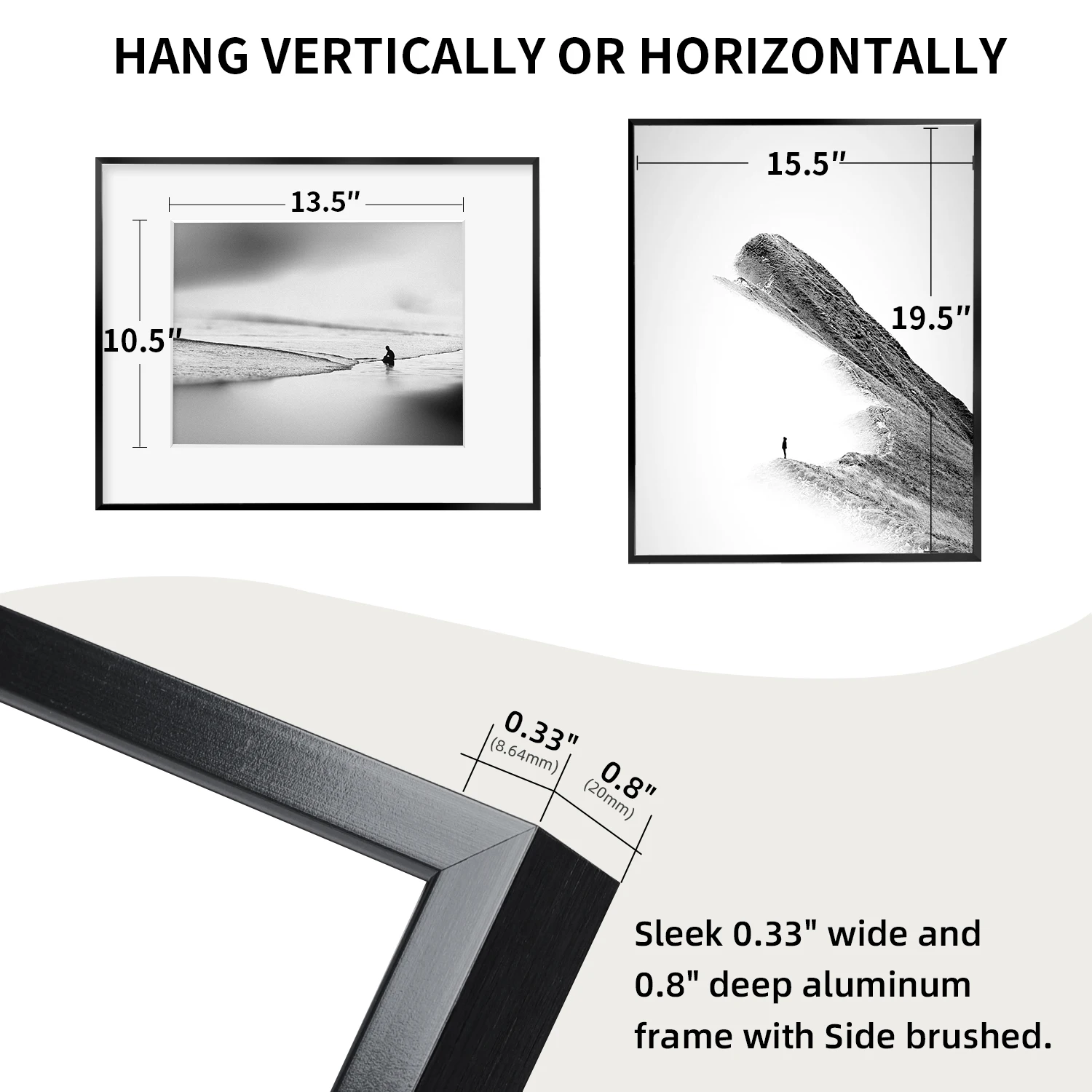 12x16 inch Metal Picture Frame Mat Brushed Aluminum HD Tempered Glass Front Attached Hanging Hardware Photo Artwork Frame