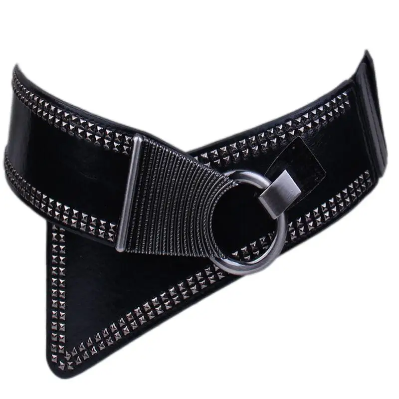 Новый женский ультра широкий пояс женский модный винтажный широкий эластичный пояс для платьев с заклепками в стиле ретро эластичный пояс