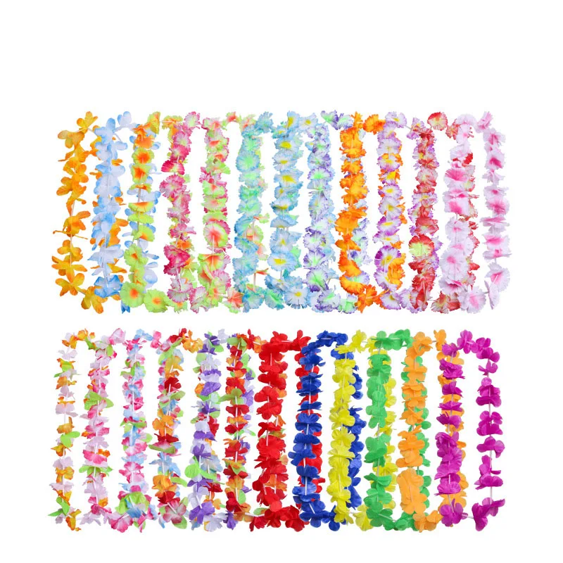 DREA Wholesale Beach Necklace Rainbow Colorful Silk Artificial Flower Wreath Hawaian flower Lei garland
