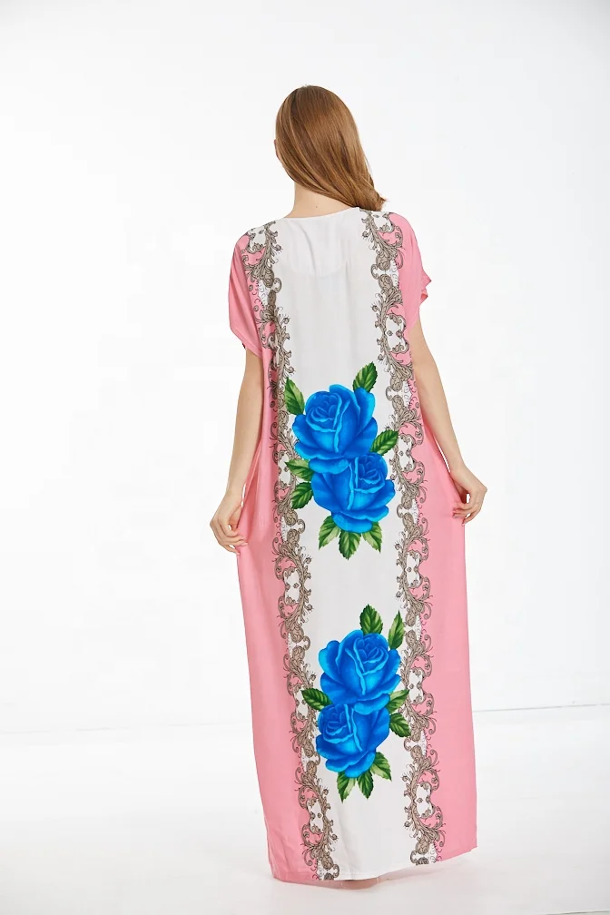 Popular printed flower Golden neckline india long dress maxi Islamic Clothing