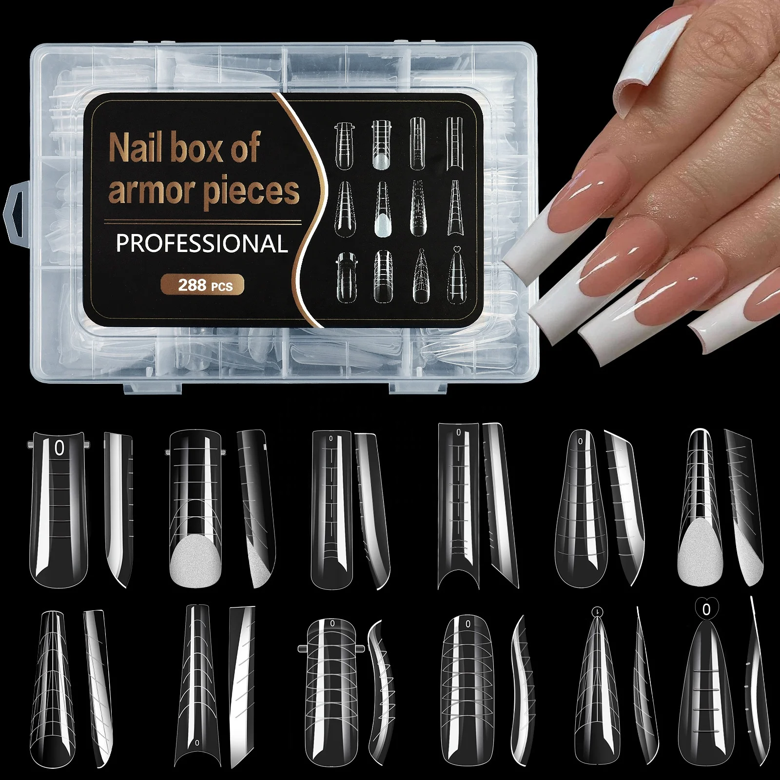 Free Logo 12design Mix Design Extended Crystal Nail Model 288pcs/box Molds For Acrylic Nails