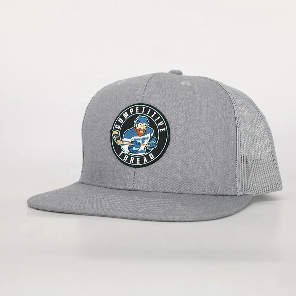 BSCI Wholesale Custom Oem Design Trendy 6 Panel Sport Flat Brim Truck Hat,Embroidery Logo Gray Cotton Gorras,Mens Snapback Cap