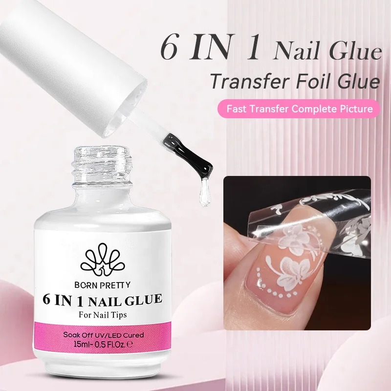 BORN PRETTY Low MOQ Toxin free 6 IN 1 Nail Gel Polish KG Material Private Label Bottle Nail Base Top Transfer Foil Glue Gel